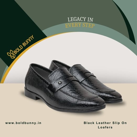 Black Leather Slip On Loafers